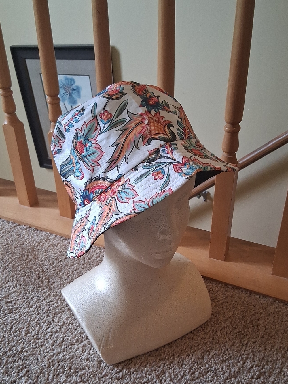 Rversible Floral Multicolor and Solid Black Bucket Hat